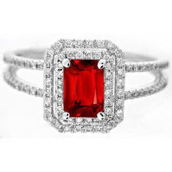 5 karaat smaragd geslepen robijn en diamanten ring wit goud 14K sieraden