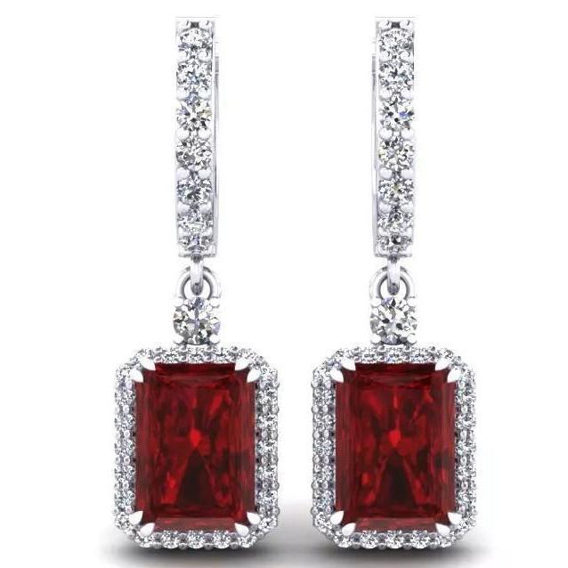 5 karaats Ruby en Diamond Drop Dangle Dames Oorbel Wit Goud 14K - harrychadent.nl
