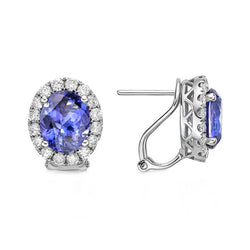 5,10 ct. Tanzaniet Met Diamant Dames Oorknopjes Wit Goud 14K