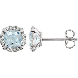 5,20 ct aquamarijn en diamanten studs wit goud 14k