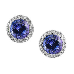 5,20 ct ronde tanzaniet en diamanten oorknopjes wit goud 14k