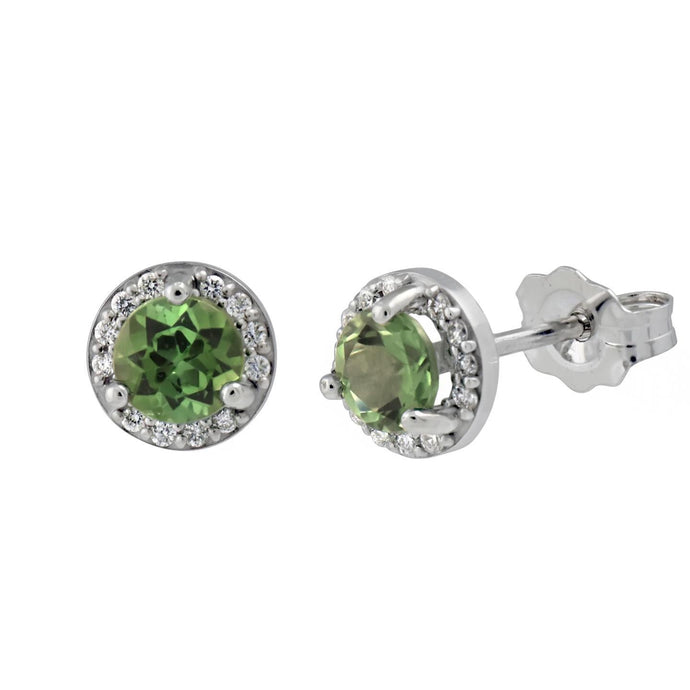 5,24 ct ronde groene toermalijn diamanten oorknopjes 14k witgoud - harrychadent.nl