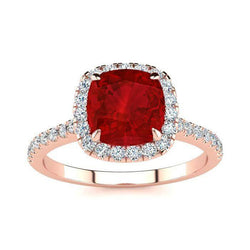 5,35 ct kussen gesneden rode robijn en diamanten trouwring gouden sieraden
