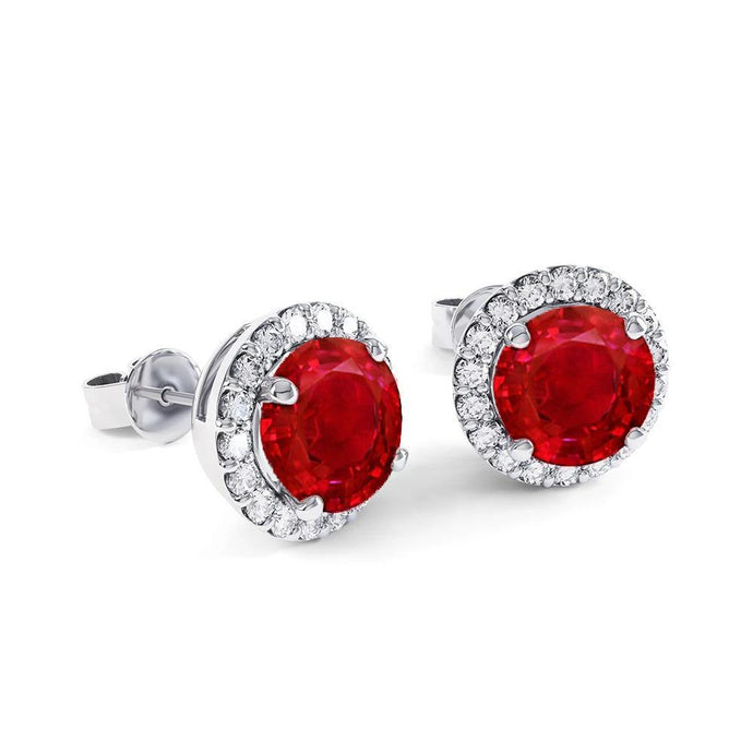 5,40 ct Robijn en diamanten Halo oorknopjes wit goud - harrychadent.nl