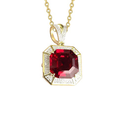 5,40 ct asscher vorm rode robijn en diamanten halsketting hanger