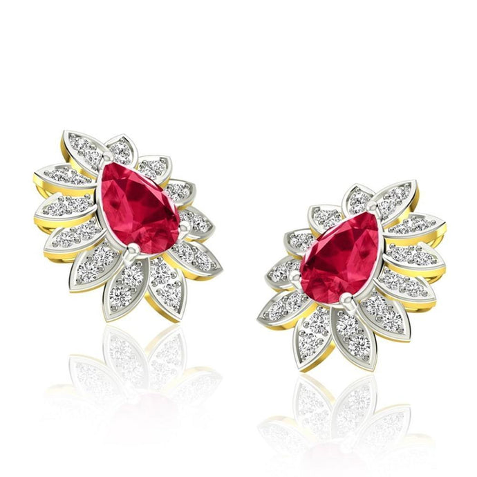 5,40 karaat Prong Set Robijn en diamanten oorknopjes Yg 14K - harrychadent.nl