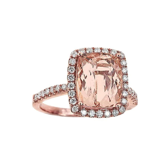 5,45 ct Morganite fancy ring met kleine diamanten 14K roségoud - harrychadent.nl