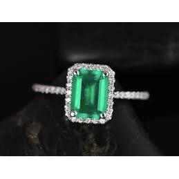 5,45 karaat groene smaragd geslepen smaragd met diamanten trouwring 14K - harrychadent.nl