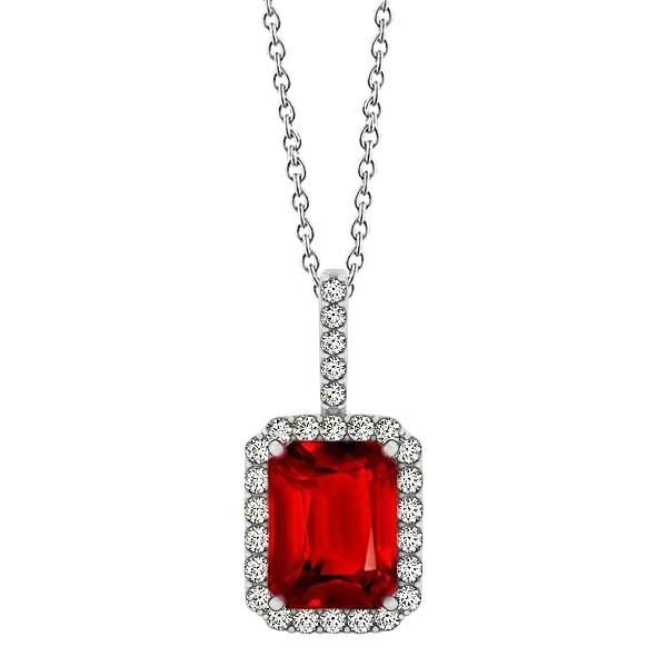5,50 ct. Emerald Cut Robijn & Diamanten Hanger Ketting Wit Goud 14K - harrychadent.nl
