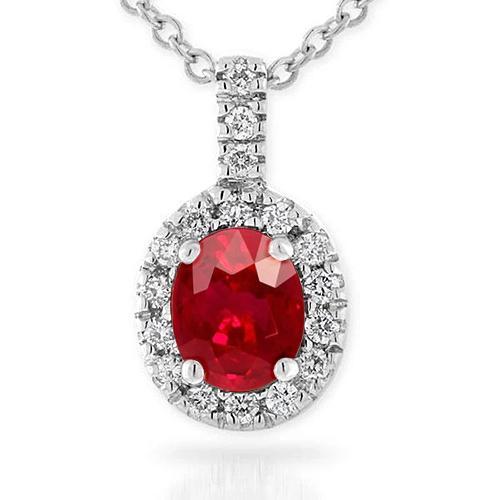5,50 ct. Ovale Robijn Met Diamanten Ketting Hanger Wit Goud 14K - harrychadent.nl