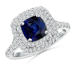 5,50 karaat Sri Lanka Saffier En Diamanten Ring Wit Goud 14K