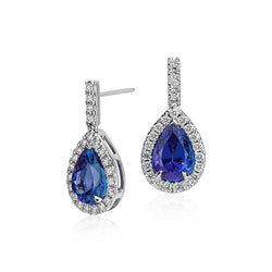 5,60 Ct Tanzaniet met diamanten Lady Dangle Oorbellen wit goud 14k