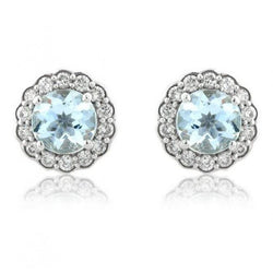 5,60 karaat ronde aquamarijn met diamanten oorbellen wit goud 14K