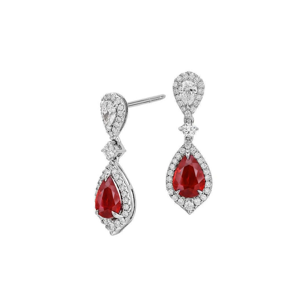 5,76 ct rode robijn en diamanten Lady Dangle Earring wit goud 14k - harrychadent.nl