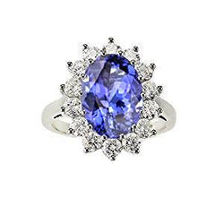 5,80 ct blauwe tanzaniet met witte diamanten ring goud