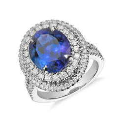 5,90 ct. Prong set natuurlijke tanzaniet met diamanten ring wit goud