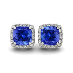 5,90 karaat tanzaniet en diamanten oorknopjes 14K witgoud