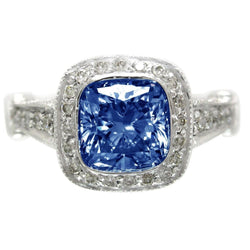 5.01 karaat blauwe saffier kussen Halo diamanten ring sieraden