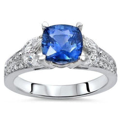 5.10 ct Ceylon blauwe saffier en diamanten ring wit goud 14k