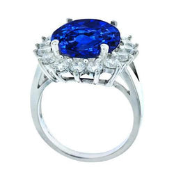 5.25 ct. Ceylon blauwe saffier ronde diamanten ring 14K WG