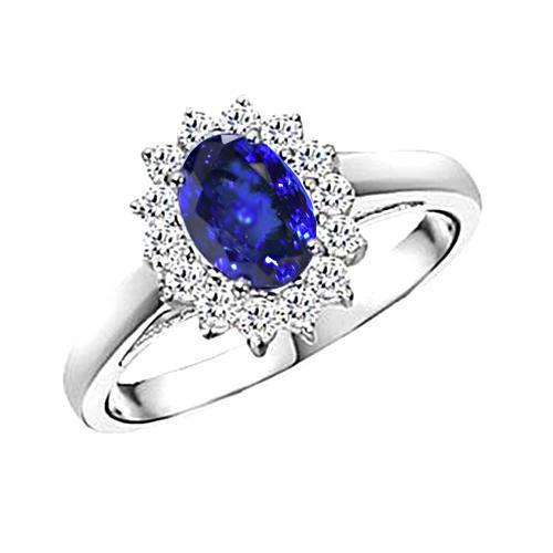 5.30 karaat Tanzanite ovale diamanten ring wit goud 14K Nieuw - harrychadent.nl