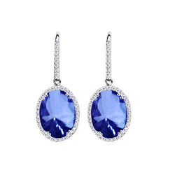 5.42 Karaats Ceylon Sapphire Diamanten Dangle Witgouden Oorbel Nieuw