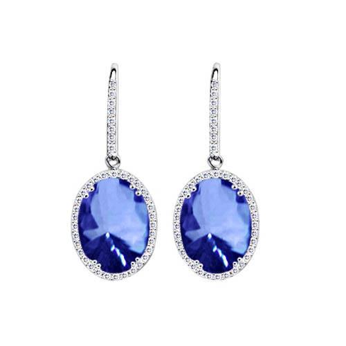5.42 Karaats Ceylon Sapphire Diamanten Dangle Witgouden Oorbel Nieuw - harrychadent.nl