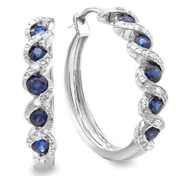 5.50 Ct Ceylon Sapphire en Diamond Lady Hoop Earring