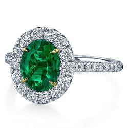 5.50 karaat groene smaragd en diamanten verlovingsring goud wit 14K