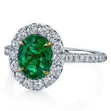 Afbeelding in Gallery-weergave laden, 5.50 karaat groene smaragd en diamanten verlovingsring goud wit 14K - harrychadent.nl
