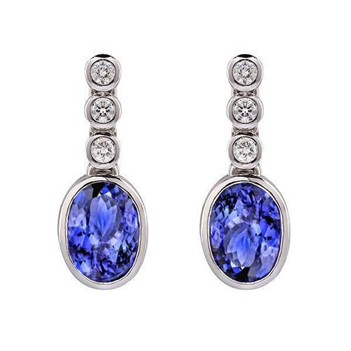 5.60 Ct Bezel Set Tanzaniet Met Diamanten Dangle Oorbellen Wit Goud - harrychadent.nl