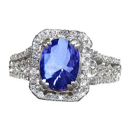 5.71 ct. Ovale Sri Lankaanse Saffier & Ronde Diamanten Witgouden 14K Ring