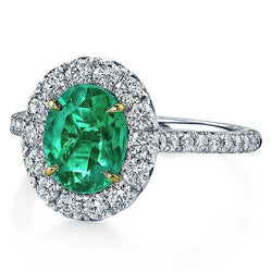 5.75 karaat diamant met groene smaragd ring wit goud 14K