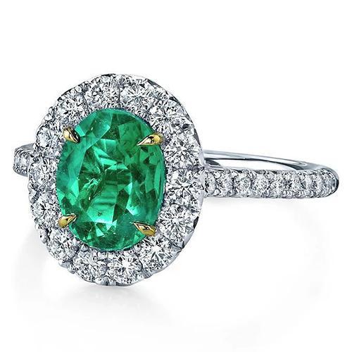 5.75 karaat diamant met groene smaragd ring wit goud 14K - harrychadent.nl