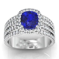 5.80 ct Prong Ceylon blauwe saffier diamanten fancy ring wit goud 14k