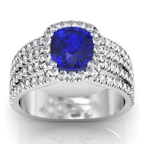 5.80 ct Prong Ceylon blauwe saffier diamanten fancy ring wit goud 14k - harrychadent.nl