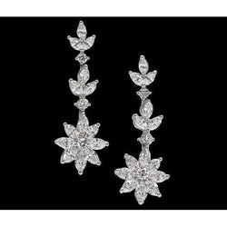 5 Karaat Echt Diamanten Lange Kroonluchter Bloemenstijl Diamanten Oorbellen