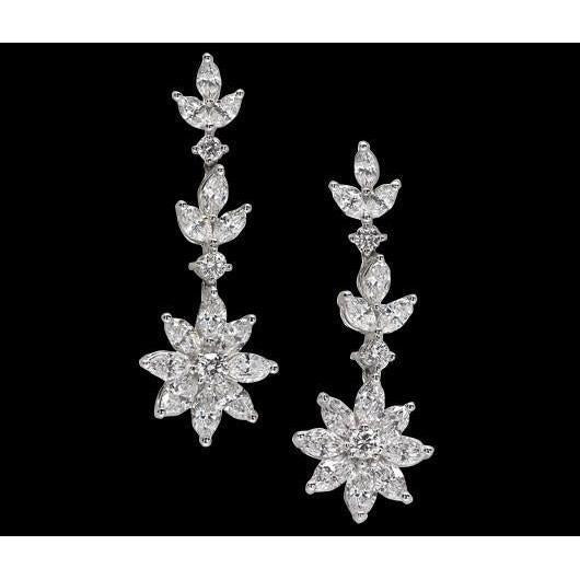 5 Karaat Echt Diamanten Lange Kroonluchter Bloemenstijl Diamanten Oorbellen