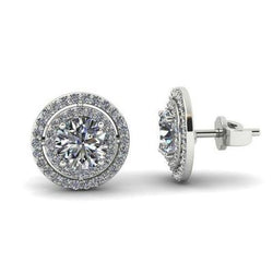 5 Karaat Rond Geslepen Dubbele Halo Natuurlijke uit de aarde gewonnen Diamanten Oorknopjes Witgoud 14K