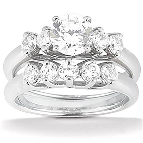 5 Stenen Trellis Echt Diamanten Verlovingsring Band Set 1,85 Karaat WG 14K