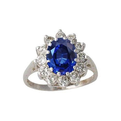 6 karaat Sri Lanka blauwe saffier diamanten ring 14K witgoud