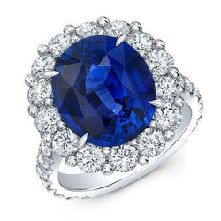 6 karaat Sri Lanka saffier diamanten edelsteen ring wit goud 14K