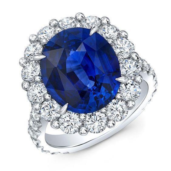 6 karaat Sri Lanka saffier diamanten edelsteen ring wit goud 14K - harrychadent.nl
