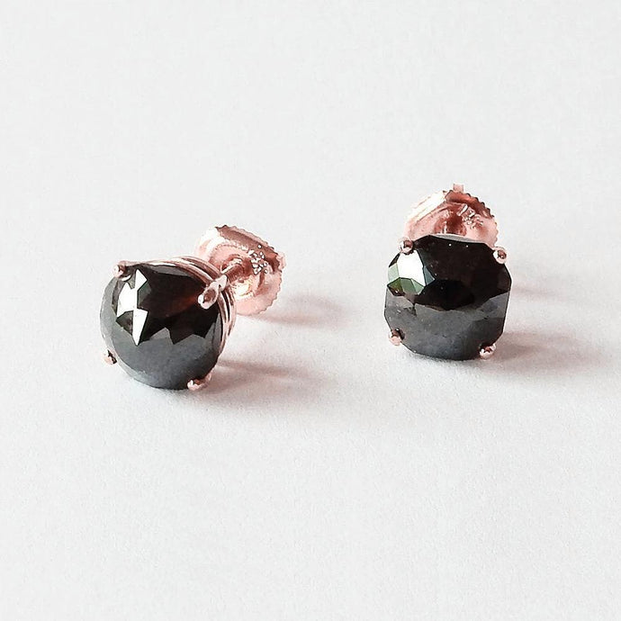 6 karaat oorknopjes kussen diamant zwart oogschoon rosé goud - harrychadent.nl