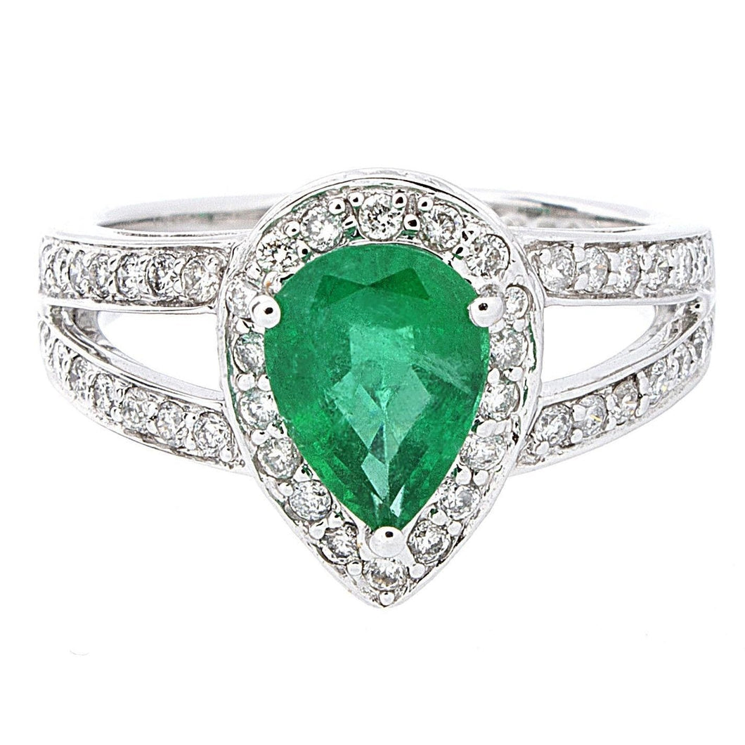6 karaat peer groene smaragd met diamanten trouwring wit goud 14K - harrychadent.nl
