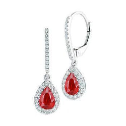 6 karaat robijn en diamanten dames bungel oorbellen wit goud 14k