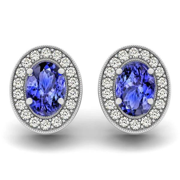 6 kt Halo blauwe tanzaniet en diamanten oorknopjes 14K witgoud - harrychadent.nl