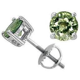 6 kt Solitaire ronde groene saffier oorbel 14K witgoud - harrychadent.nl