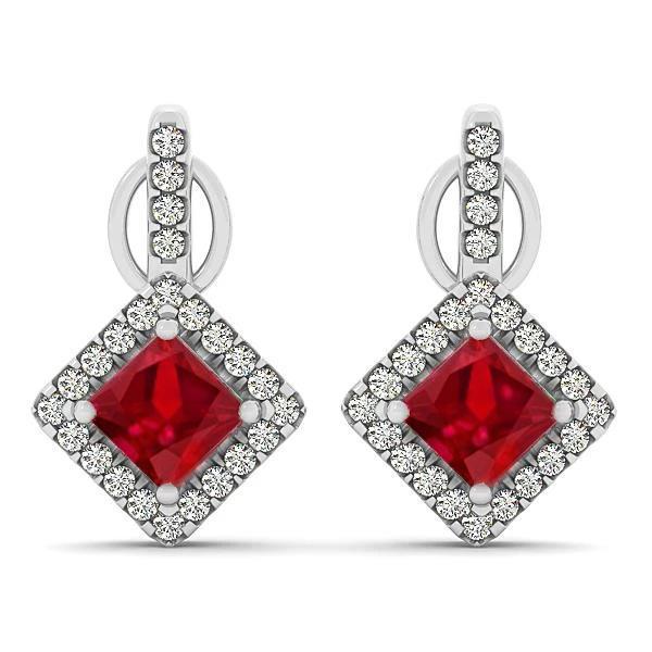 6 kt rode robijn met diamanten dame bengelen oorbellen wit goud 14k - harrychadent.nl