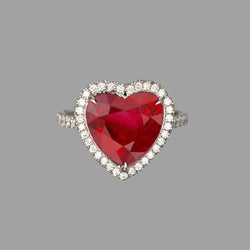 6,25 karaat hart geslepen robijn edelsteen en diamanten ring wit goud 14K